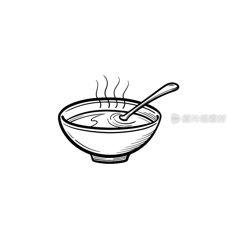 Bowl of hot soup hand drawn sketch icon